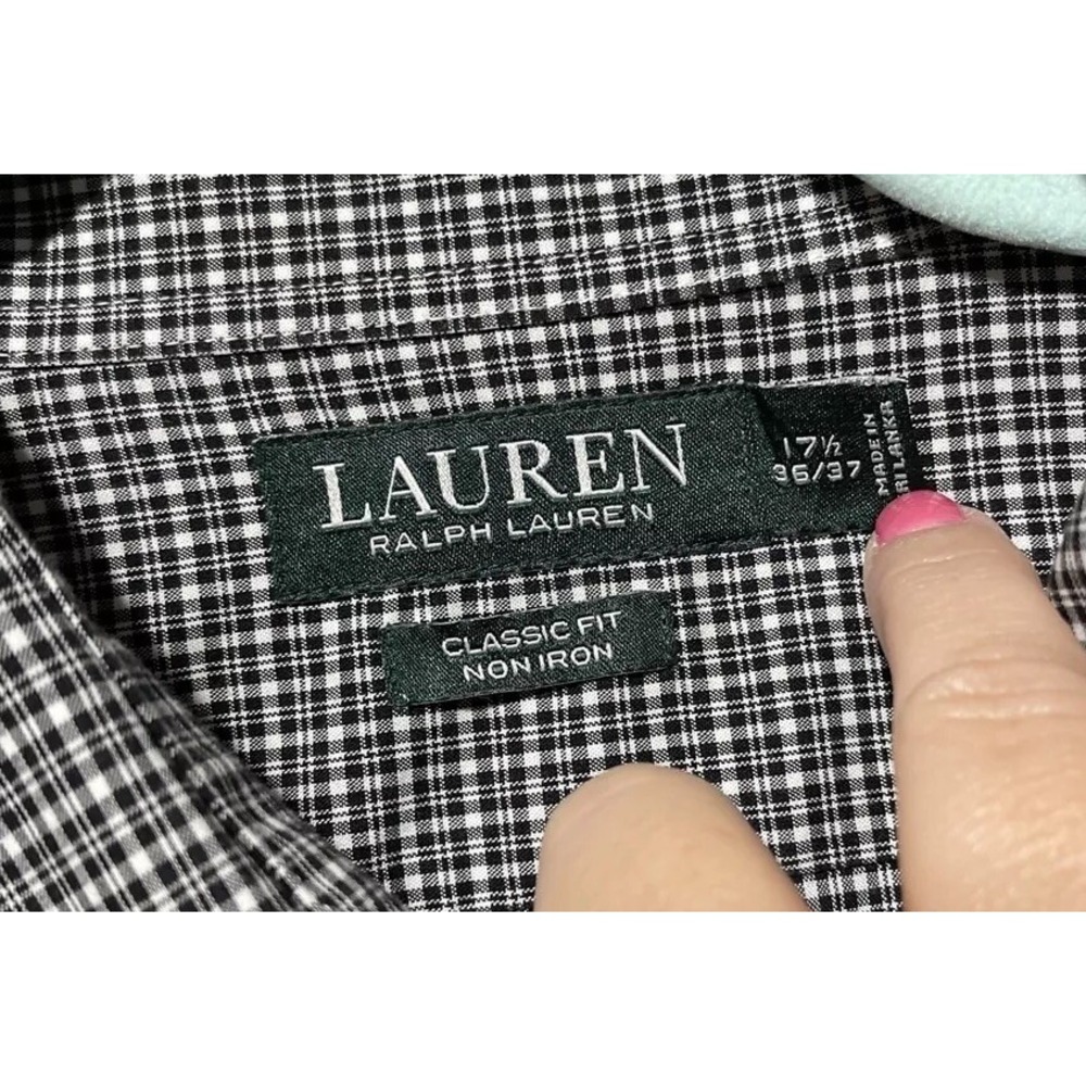 Ralph Lauren Dress Shirt Mens 17 1/2 Black Plaid Classic Fit Non Iron Preppy - Picture 4 of 4